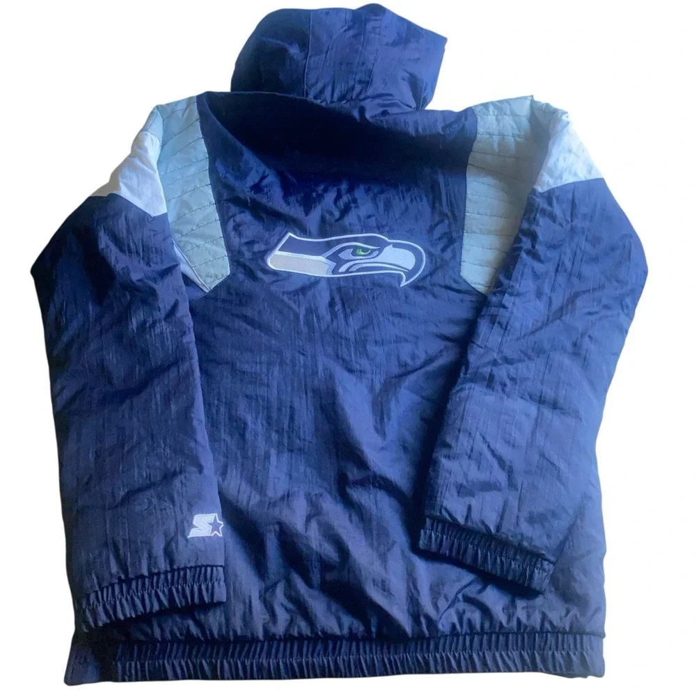 Seattle Seahawks Starter NFL Pullover Jacket XL YouthBlue Retro Throwback Hoodie